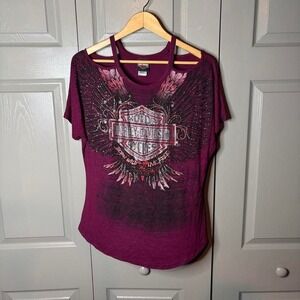 Harley Davidson blouse Size XL 19x25 bedazzled y2k grunge vintage